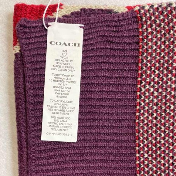 Coach CY038 Coach Script Print Knit Muffler in Oxblood - Picture 2 of 5